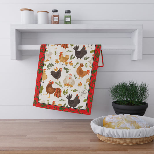 Country Chickens Tea Towel — Farmhouse Rooster & Hen Kitchen Towel=Perfect for All Seasons