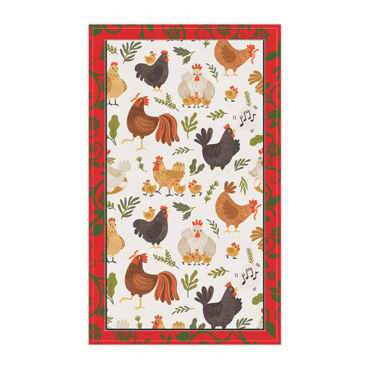 Country Chickens Tea Towel — Farmhouse Rooster & Hen Kitchen Towel=Perfect for All Seasons