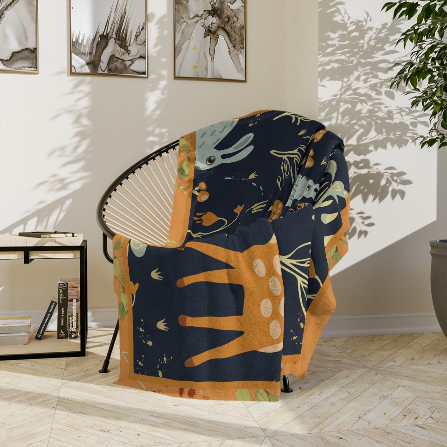 Microfiber Blanket — Moonlit Forest with Bunnies & Deer Velveteen Throw