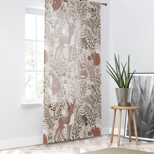 Woodland Deer Curtain — Neutral Forest Animals Window Panel