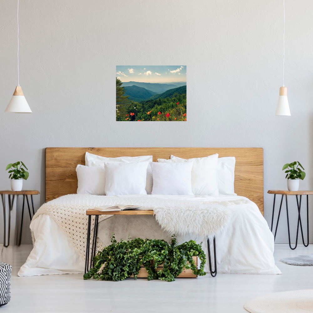A Beautiful Day Canvas Wall Art Shown in a modern farmhouse style bedroom