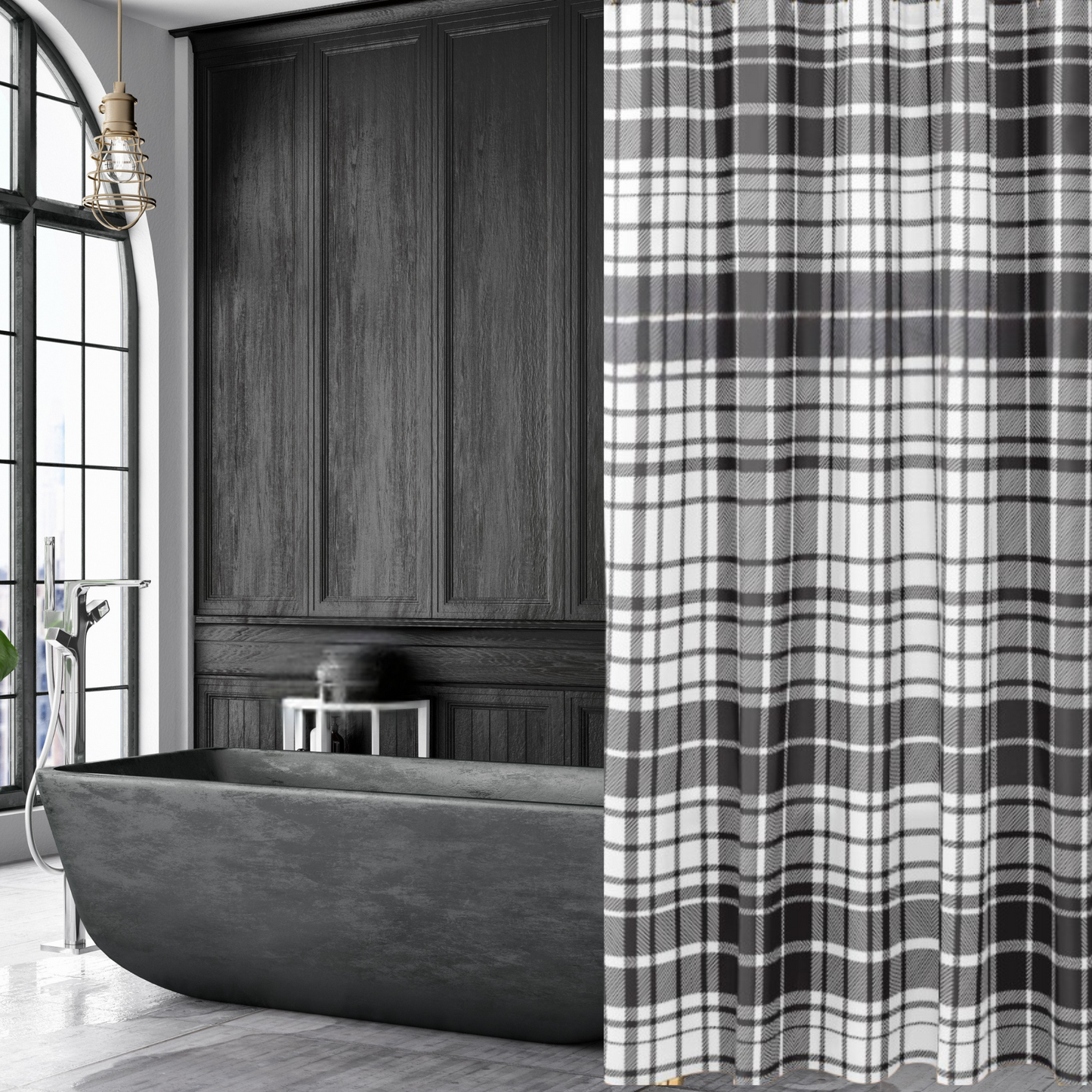 Shown in a luxurious black bathroom
