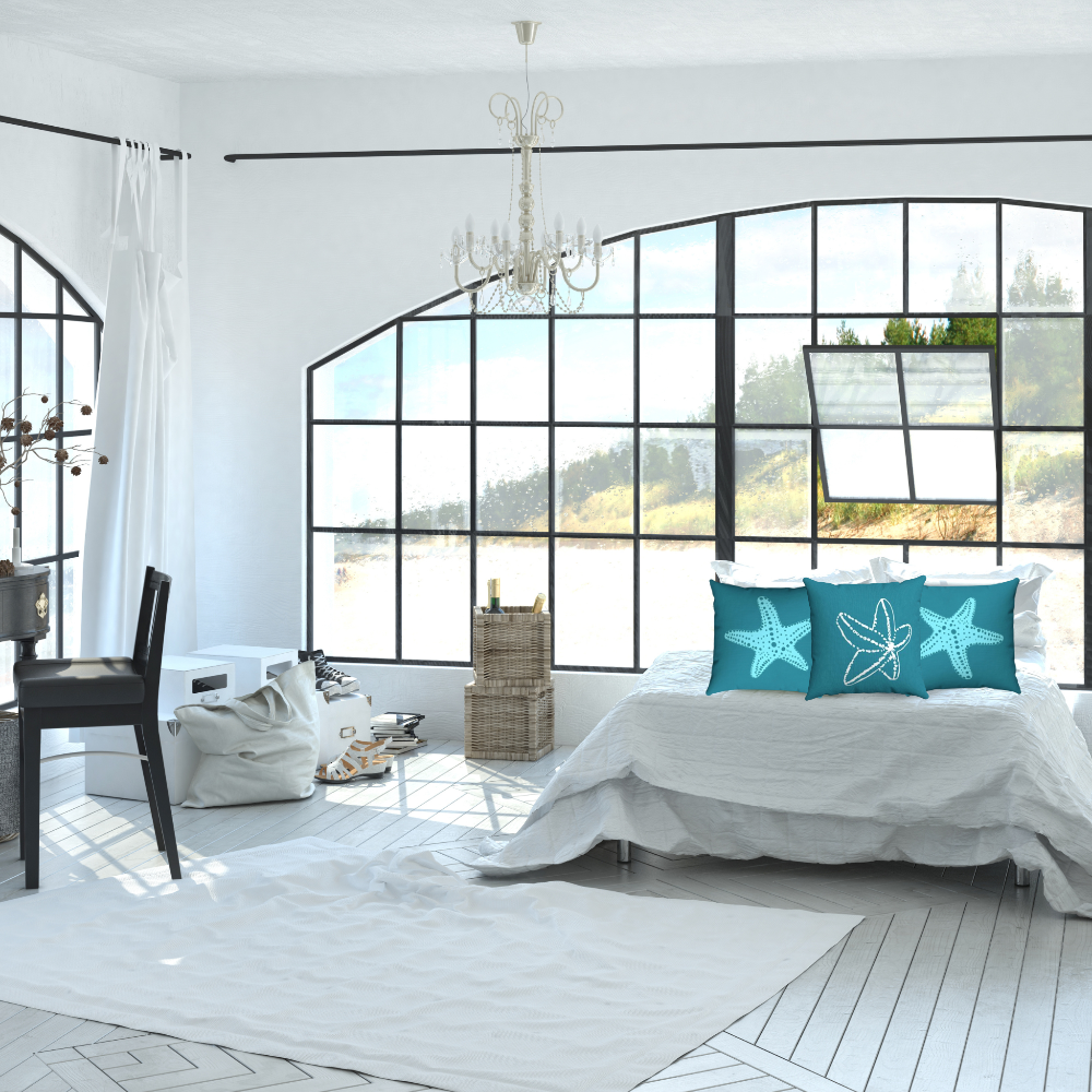 Shown in a large, modern bedroom
