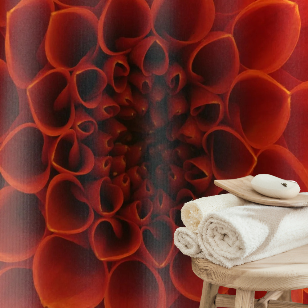 shows large design of orange floral shower curtain