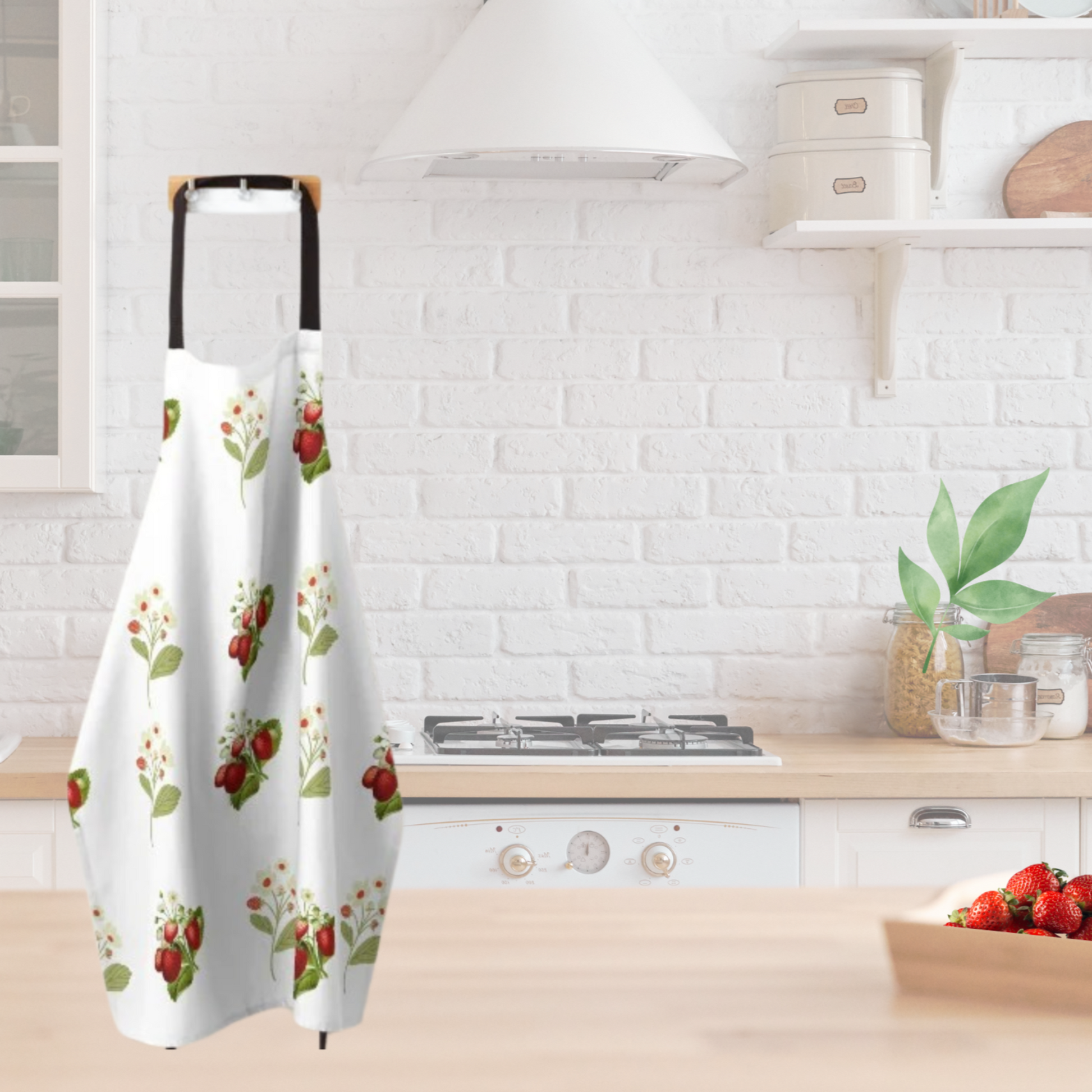 shown in a white brick  kitchen
