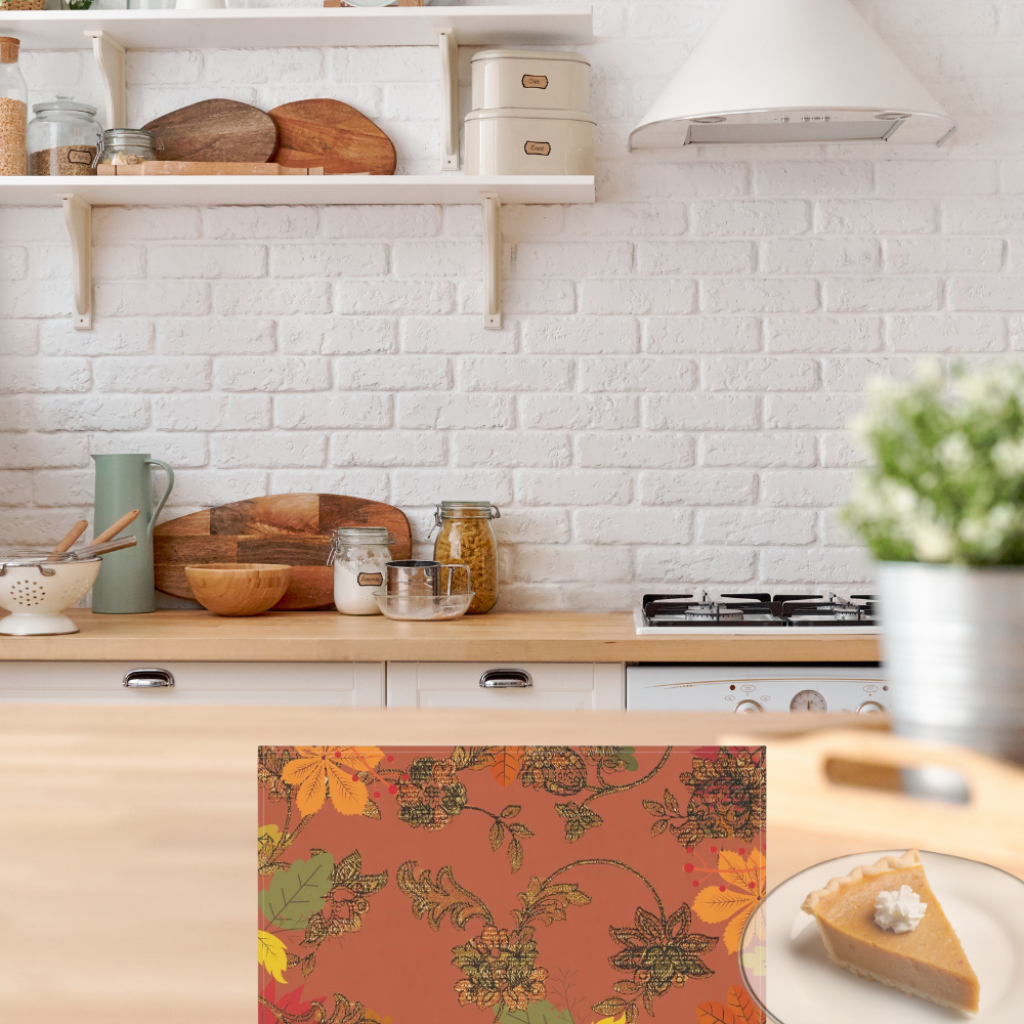 shown on a kitchen counter in a white modern farmhouse style kitchen