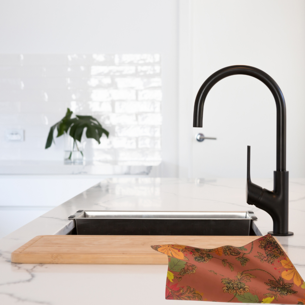 shown on a counter by a tall black faucet
