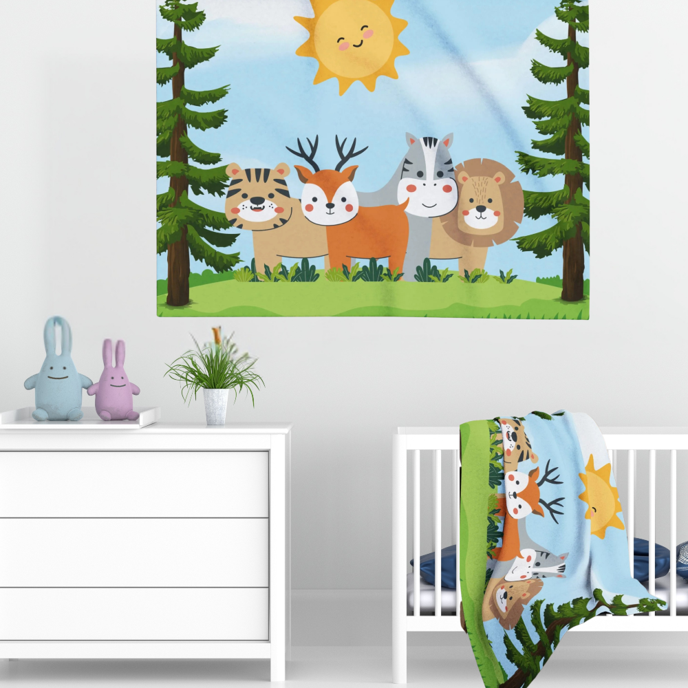 Baby Blanket with Friendly Forest Animals Arctic Fleece Infant Receiving Blanket