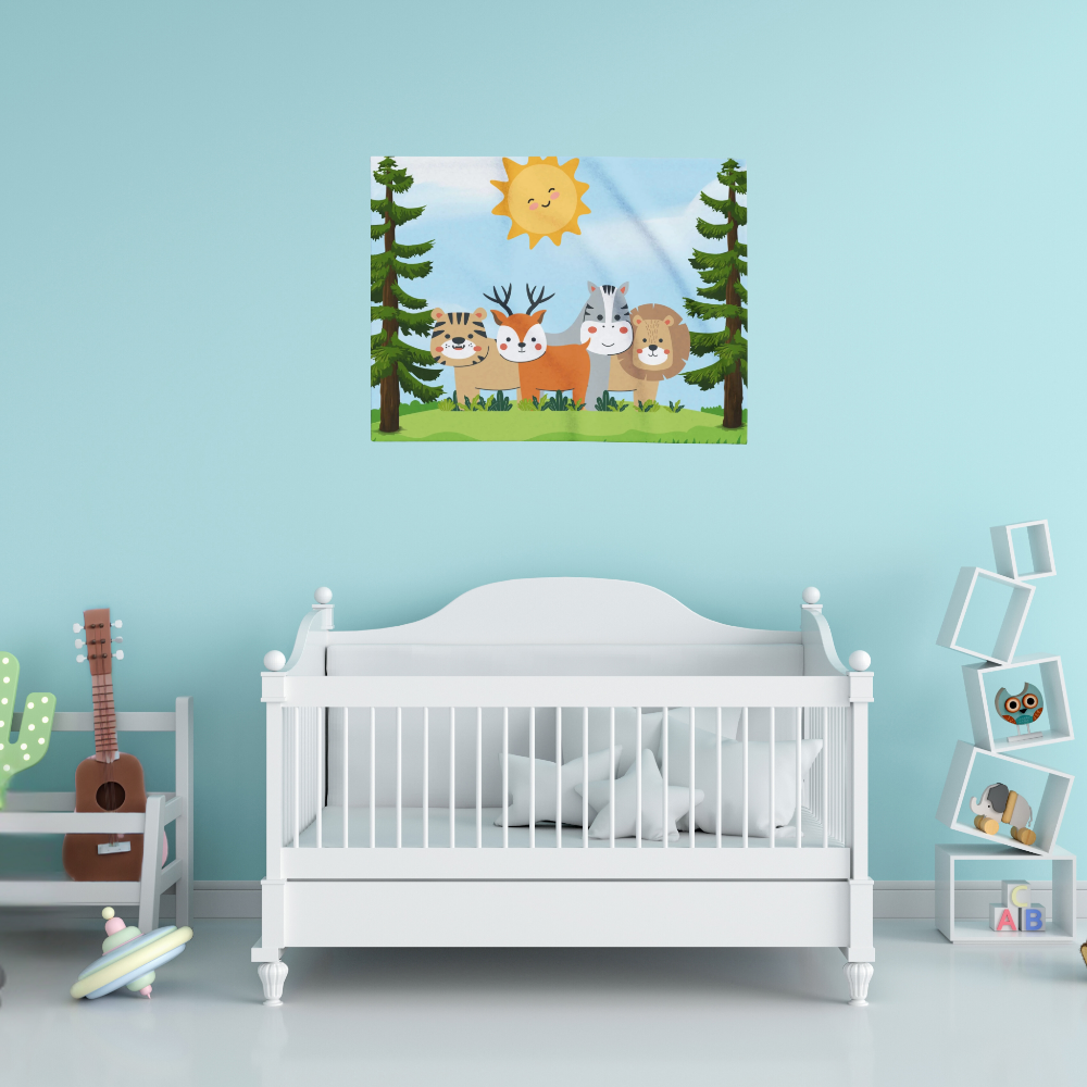 Colorful Baby Blanket with Friendly Forest Animals Arctic Fleece Infant Receiving Blanket