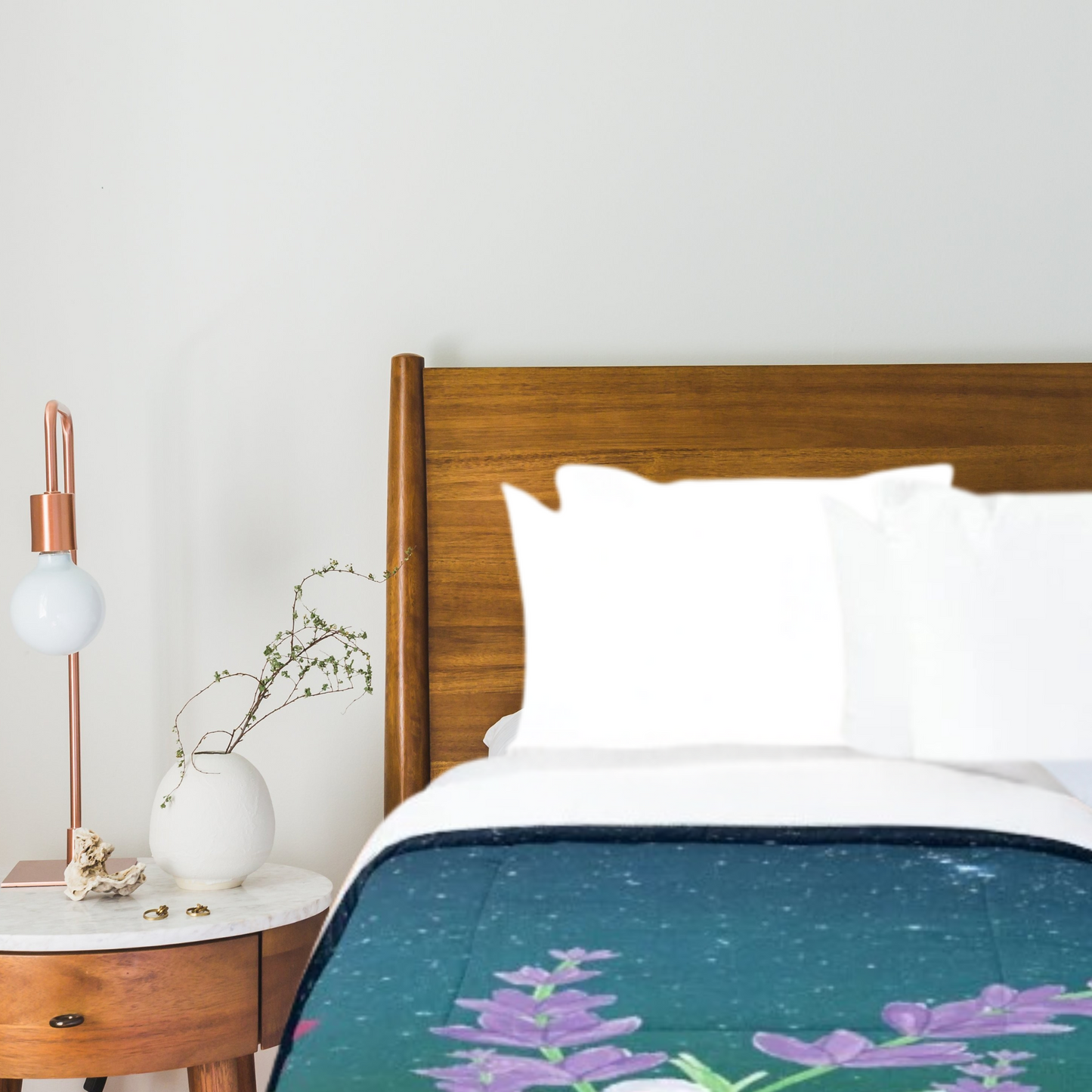 Shown in a stylish bedroom