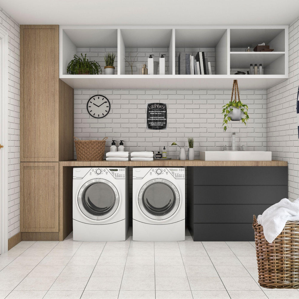 Laundry Room Decor wall art print shown in a modern laundry room