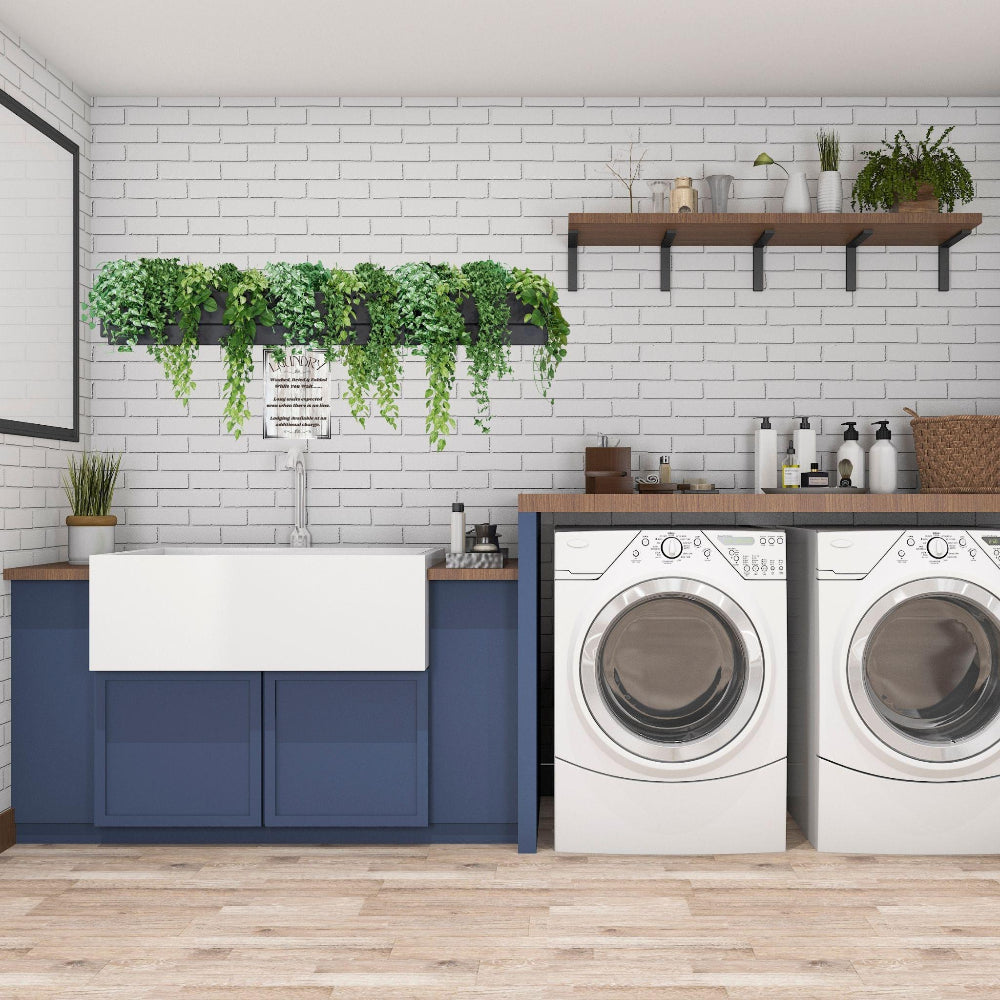 Laundry Room Decor wall art print shown in a contemporary laundry room