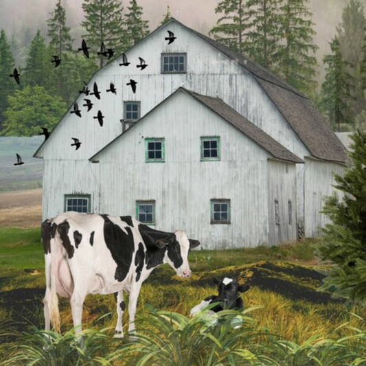 Serene landscape scene with cows