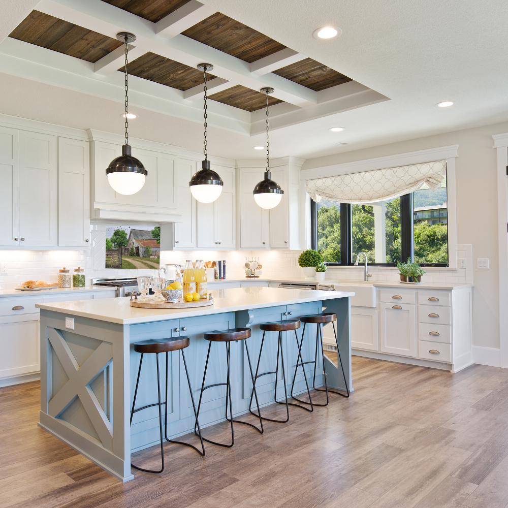 Rustic Landscape with Sheep shown in a modern farmhouse style kitchen