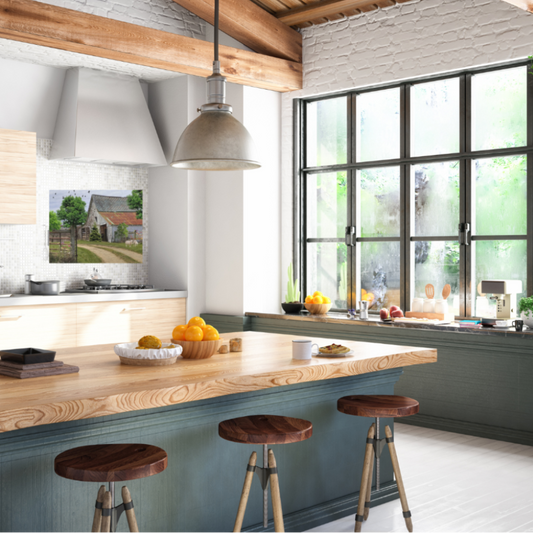 Rustic Landscape with Sheep shown in a beautiful, cozy kitchen