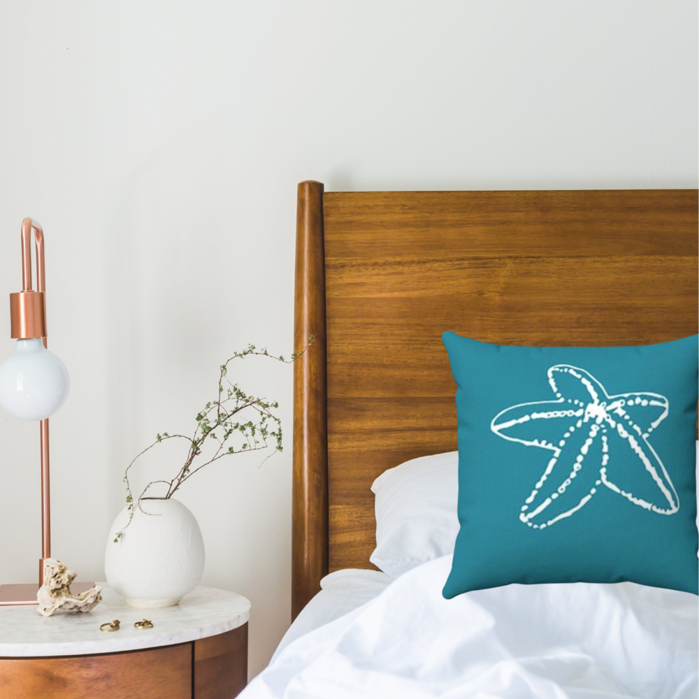 Shown on a bed