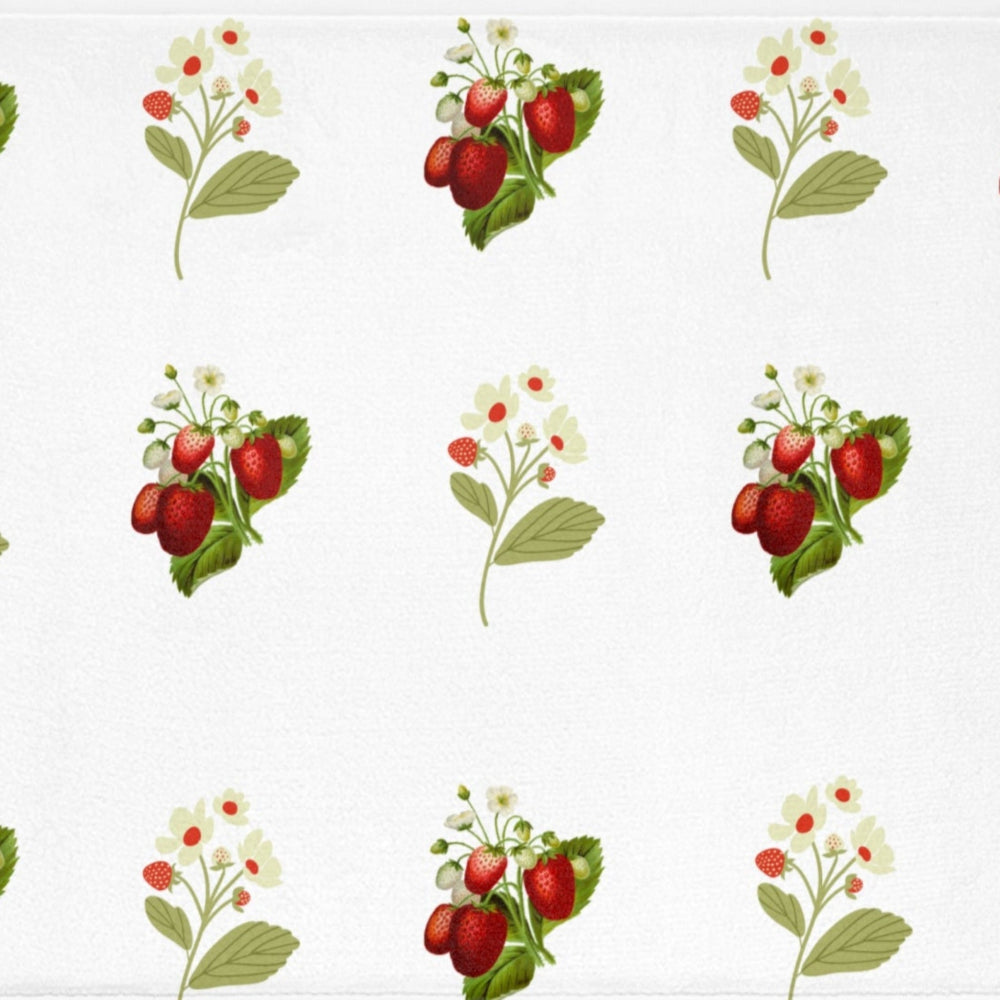 closeup of nostalgic strawberry print rug