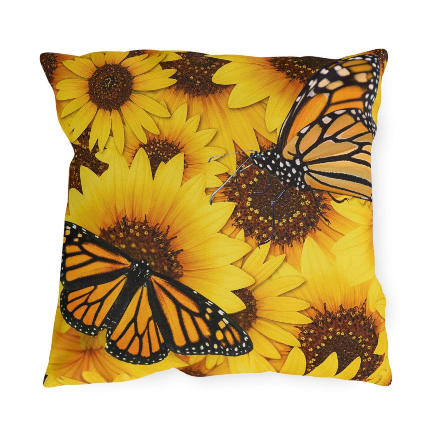 Sunny Yellow Outdoor Pillow with sunflower and butterfly design