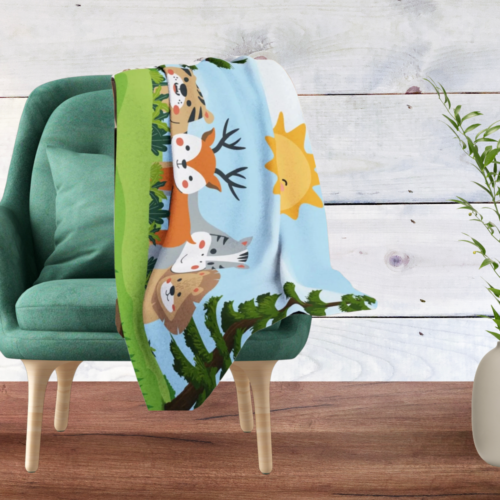 baby blanket shown draped over a chair