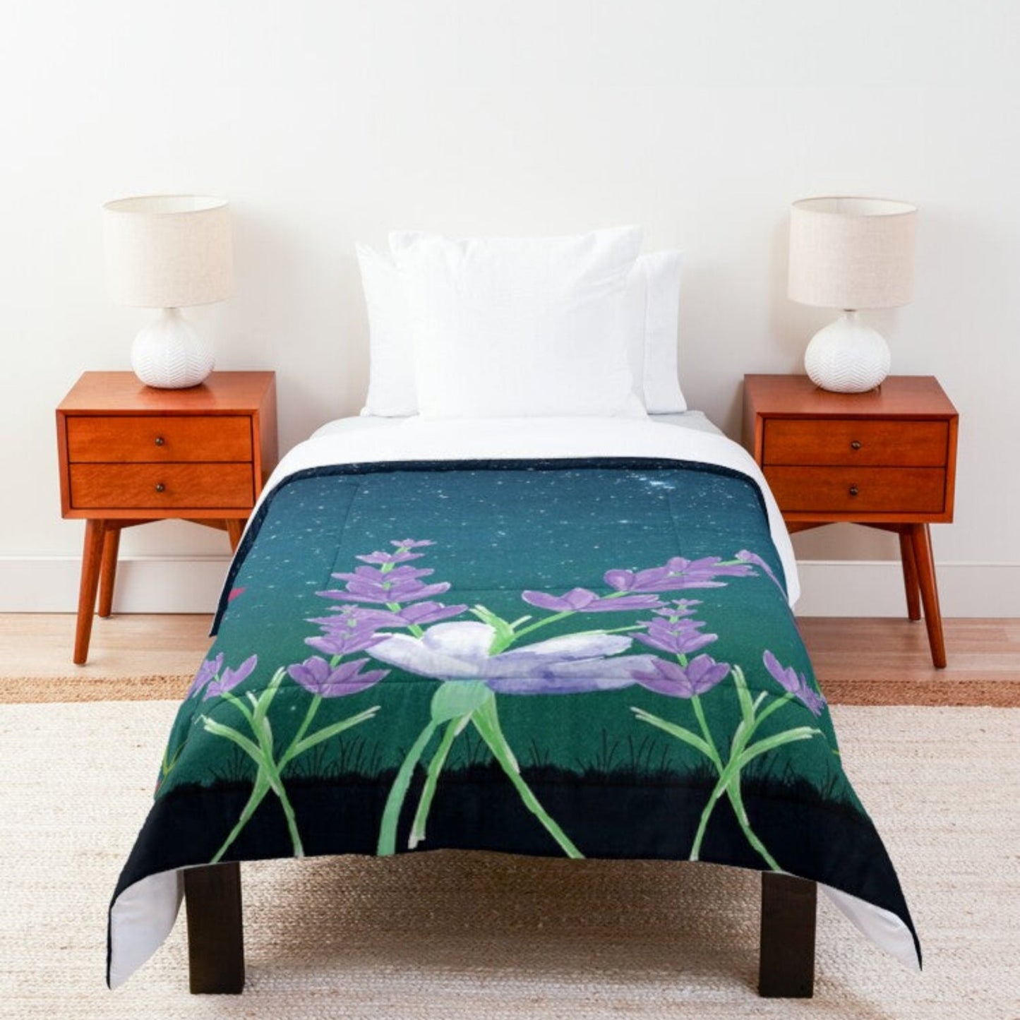 shown on a twin bed