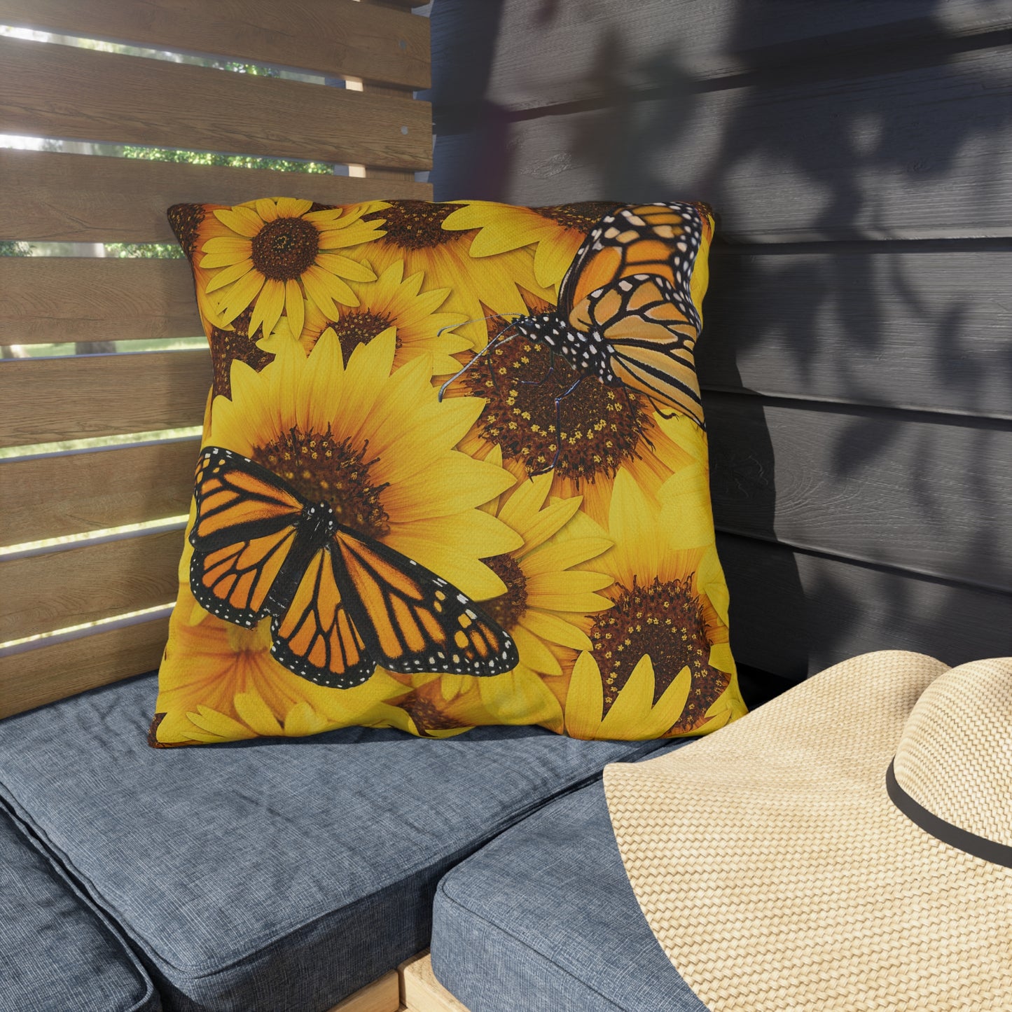 Butterflies and Sunflowers Colorful Outdoor Pillow