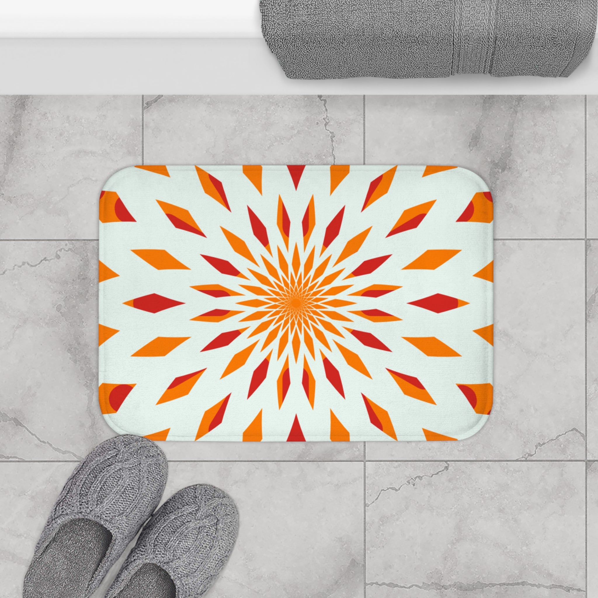 Kitchen Rug - Colorful Orange Starburst Kitchen Rug