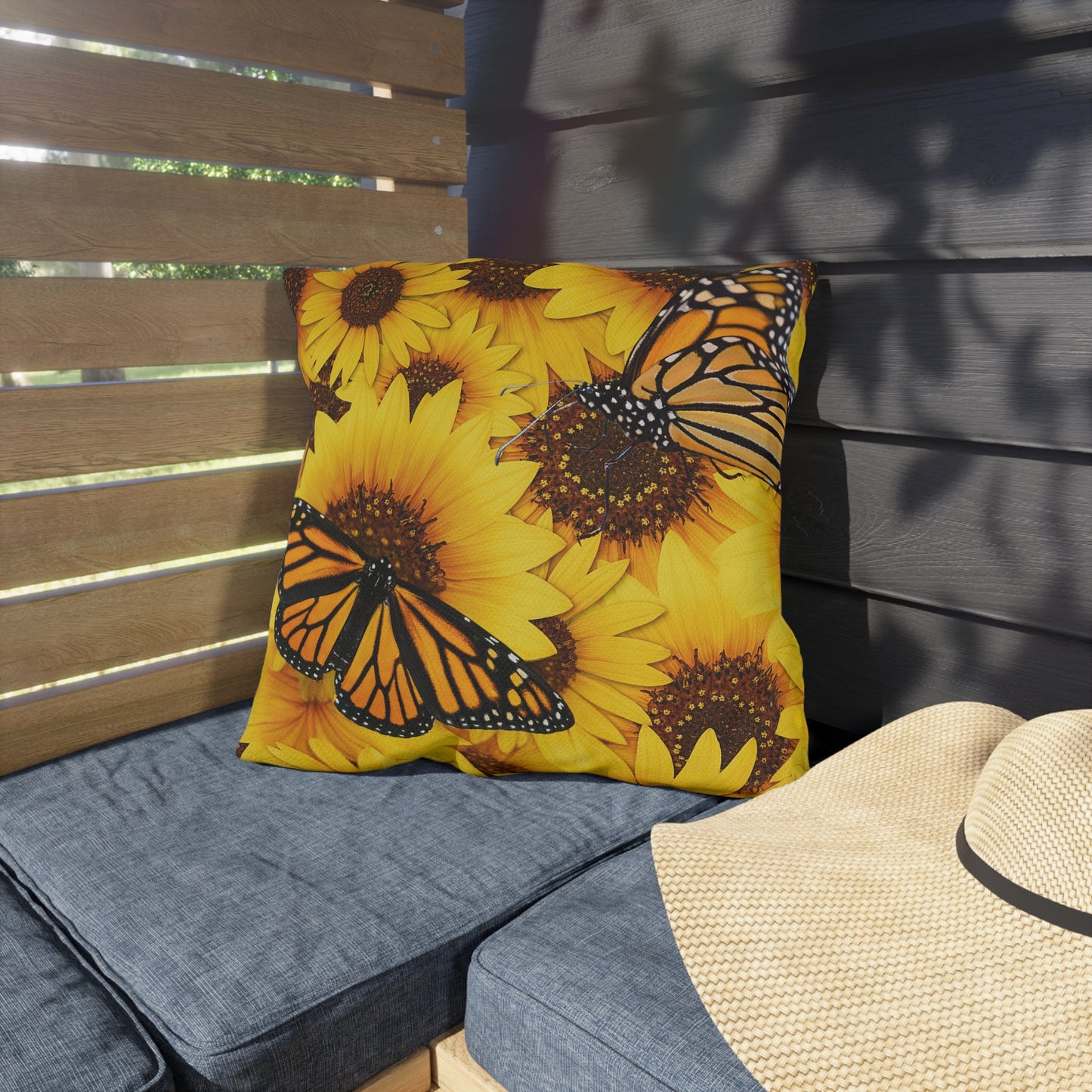 Butterflies and Sunflowers Colorful Outdoor Pillow
