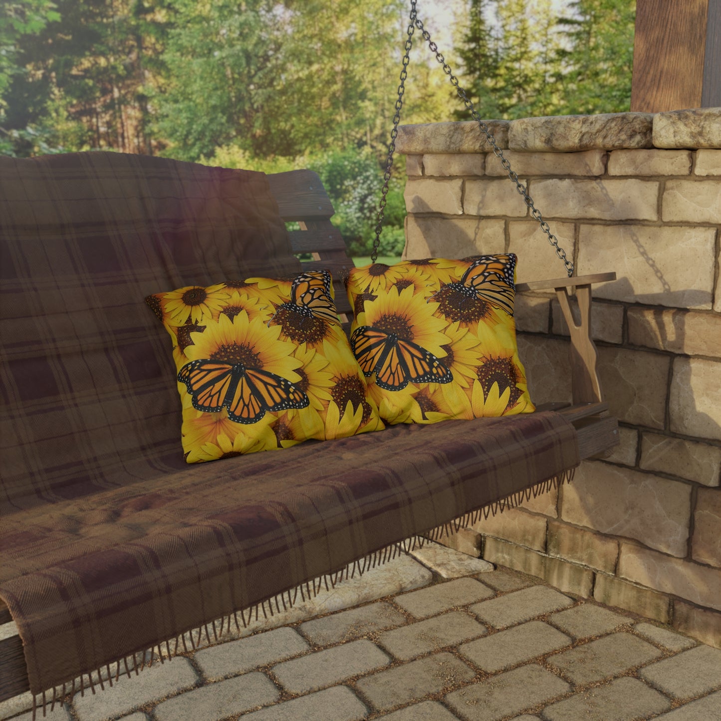 Butterflies and Sunflowers Colorful Outdoor Pillow