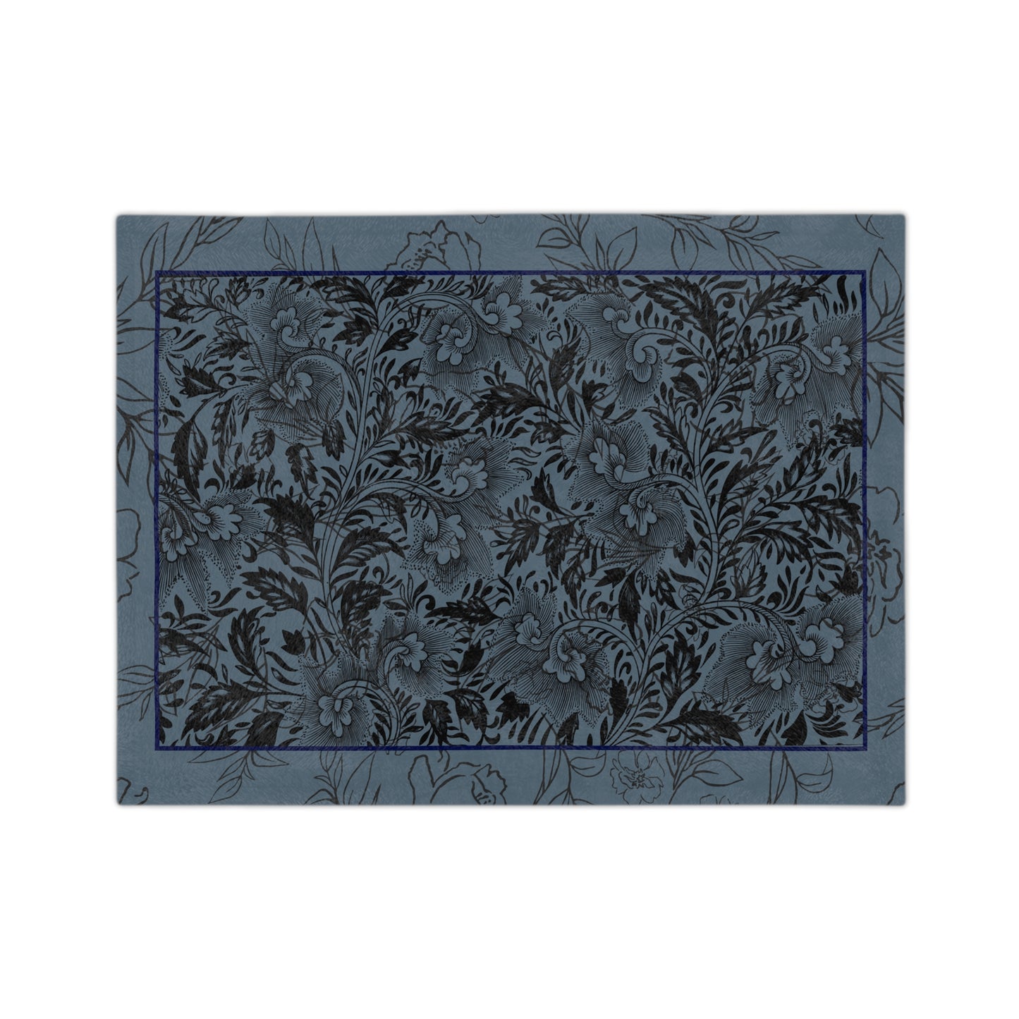 Blue Floral Velveteen Blanket — Plush Microfiber Throw with Vintage Botanical Pattern