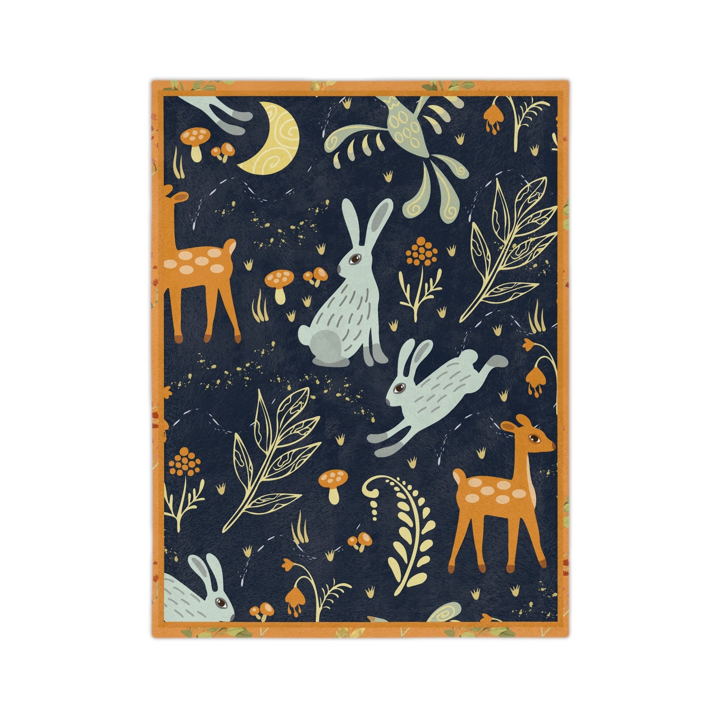 Microfiber Blanket — Moonlit Forest with Bunnies & Deer Velveteen Throw