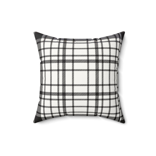 Black & White Plaid Faux Suede Square Pillow
