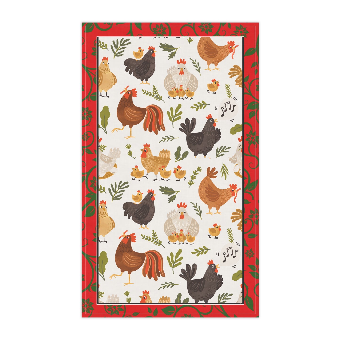 Country Chickens Tea Towel — Farmhouse Rooster & Hen Kitchen Towel=Perfect for All Seasons