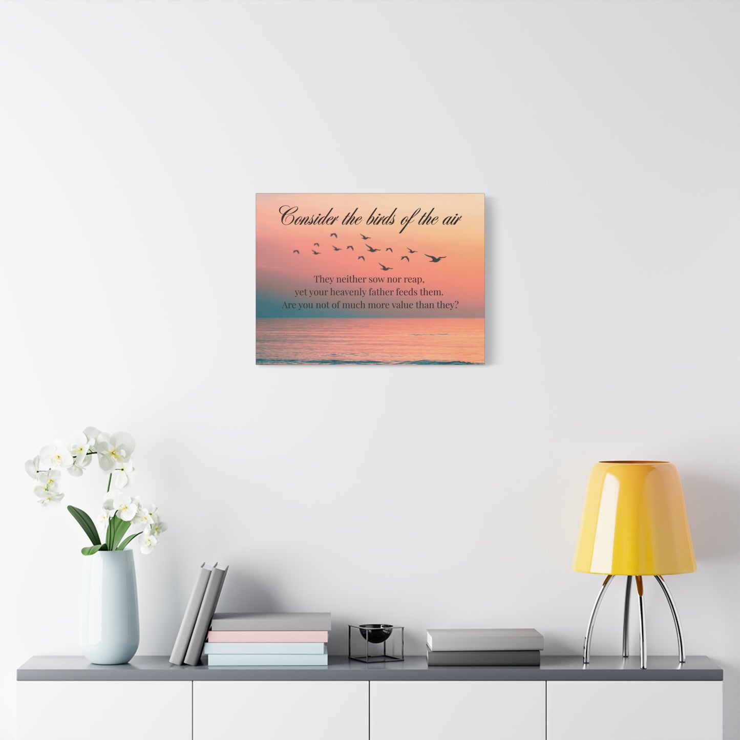 Canvas Wall Art - "Consider the birds of the air" Inspirational Scripture Sunset