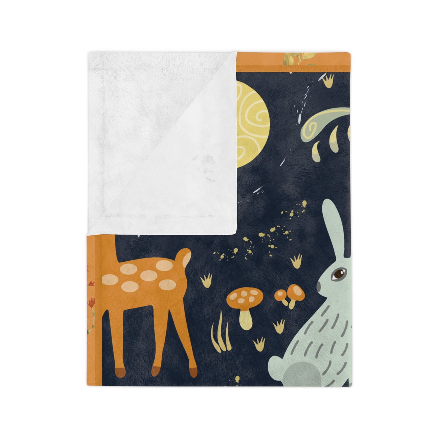 Microfiber Blanket — Moonlit Forest with Bunnies & Deer Velveteen Throw