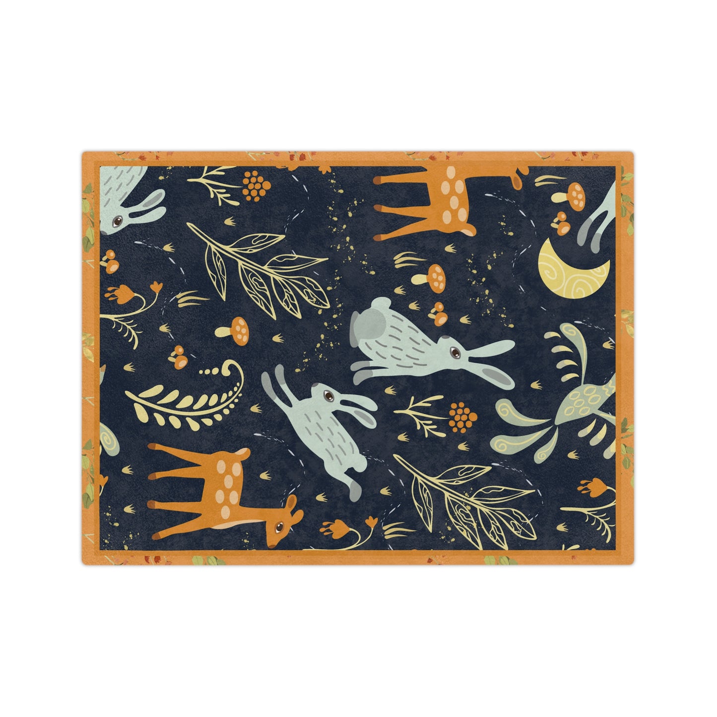 Microfiber Blanket — Moonlit Forest with Bunnies & Deer Velveteen Throw