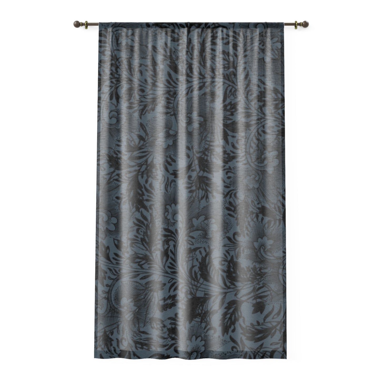 Damask Sheer Window Curtain – Slate Blue Floral Pattern