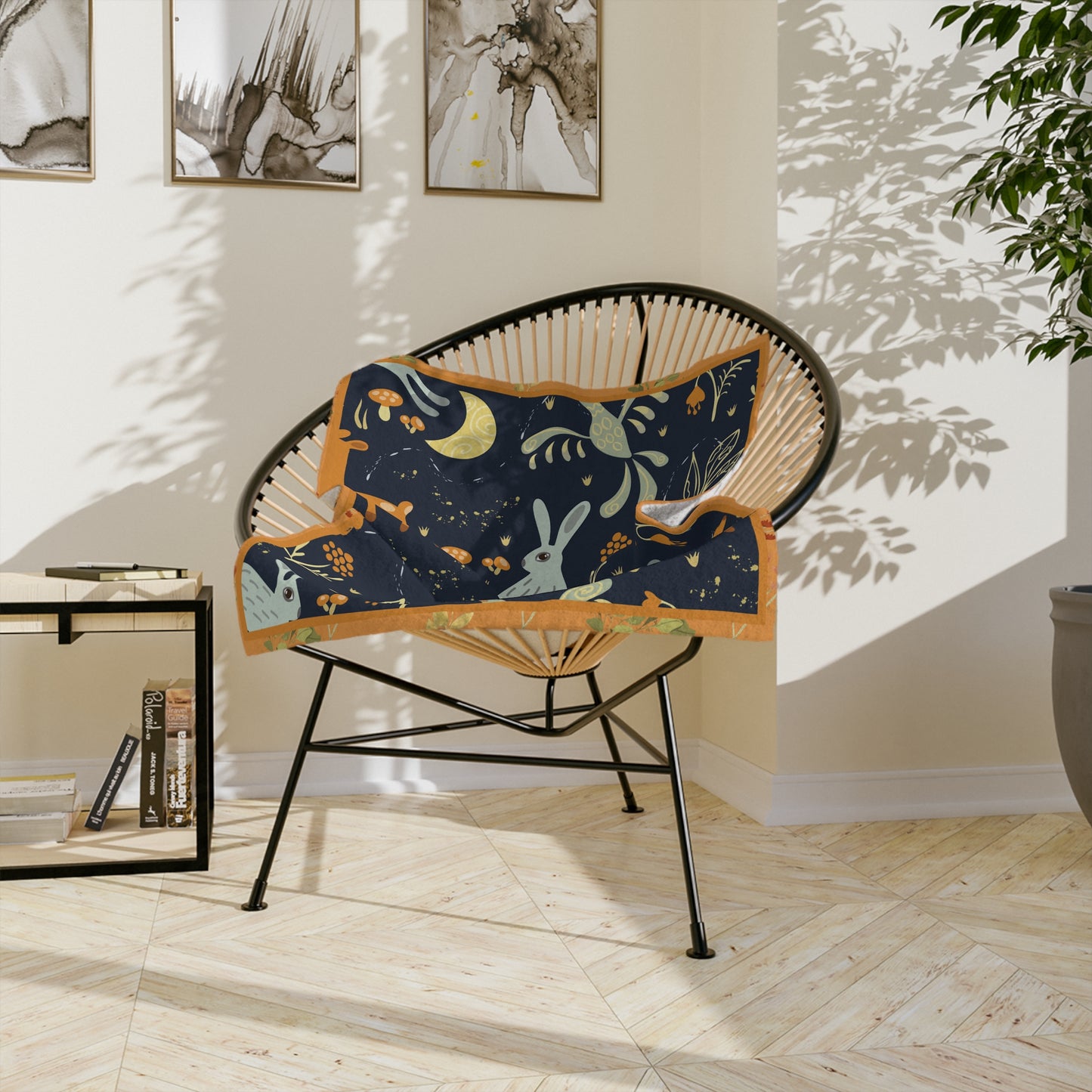 Microfiber Blanket — Moonlit Forest with Bunnies & Deer Velveteen Throw