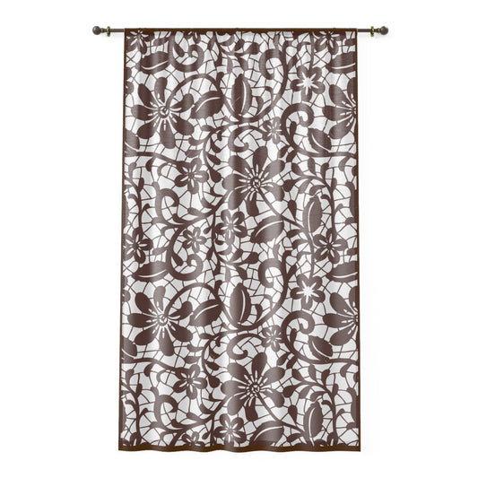Damask Sheer Curtain — Brown Patterned Window Panel