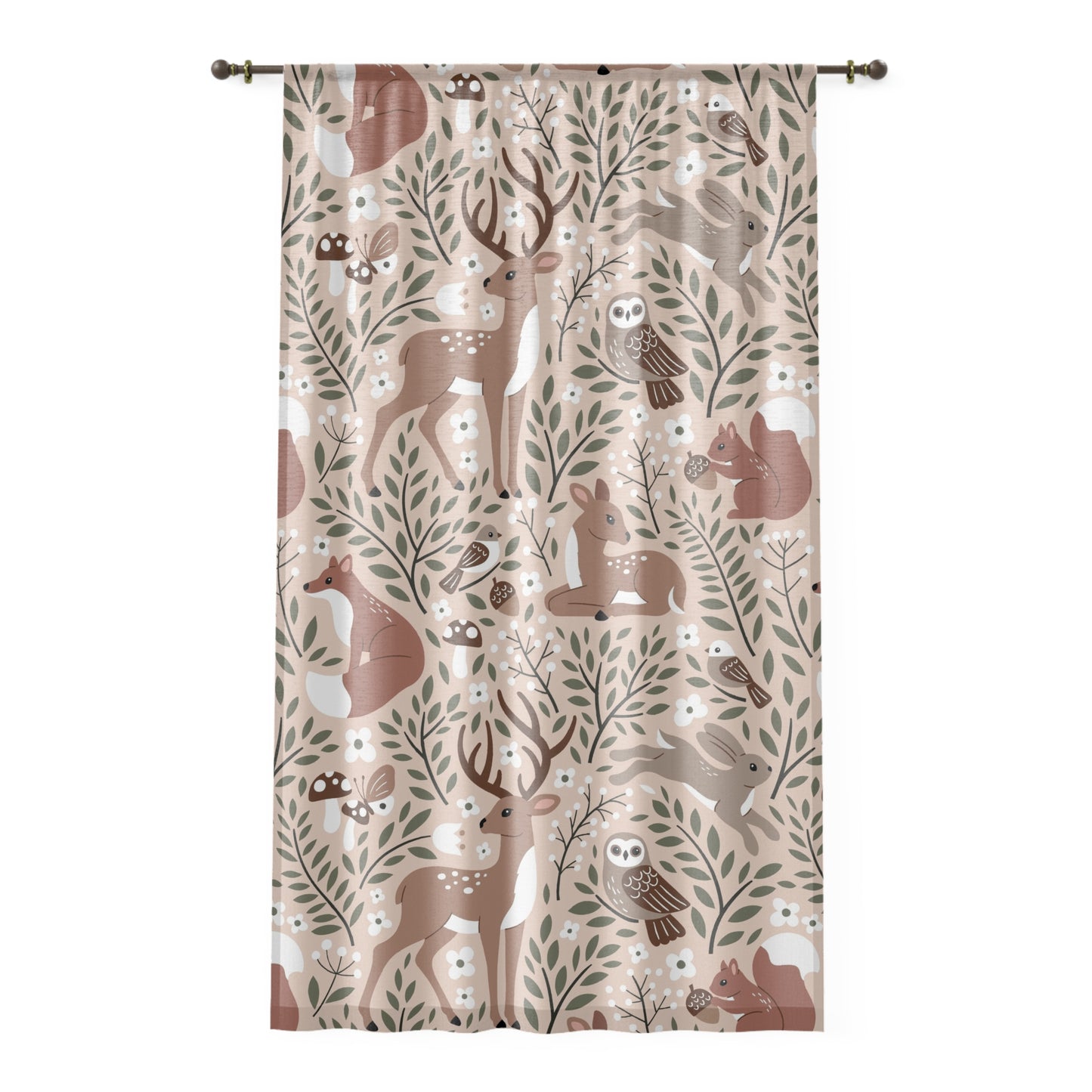 Woodland Deer Curtain — Neutral Forest Animals Window Panel