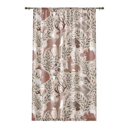 Woodland Deer Curtain — Neutral Forest Animals Window Panel