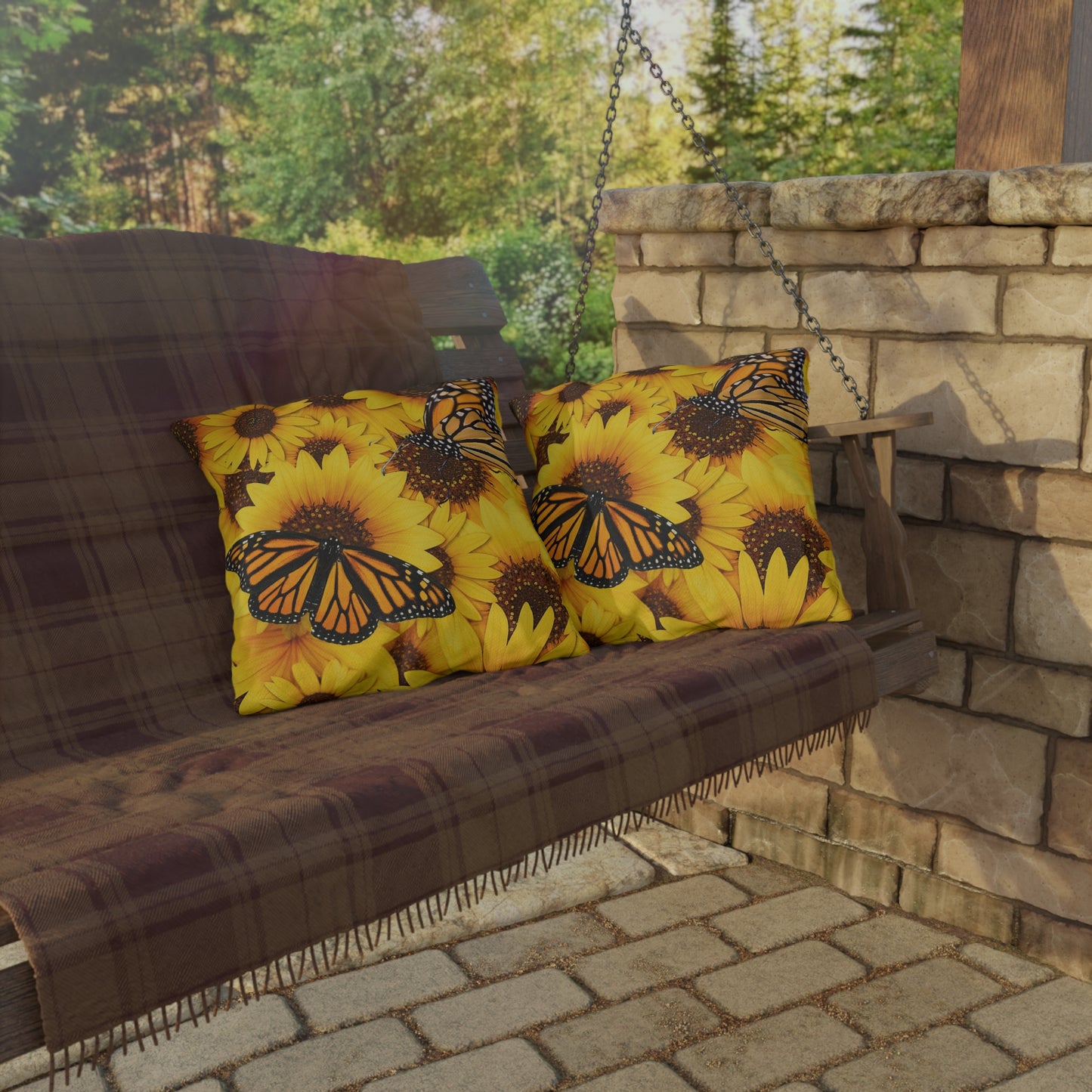 Butterflies and Sunflowers Colorful Outdoor Pillow