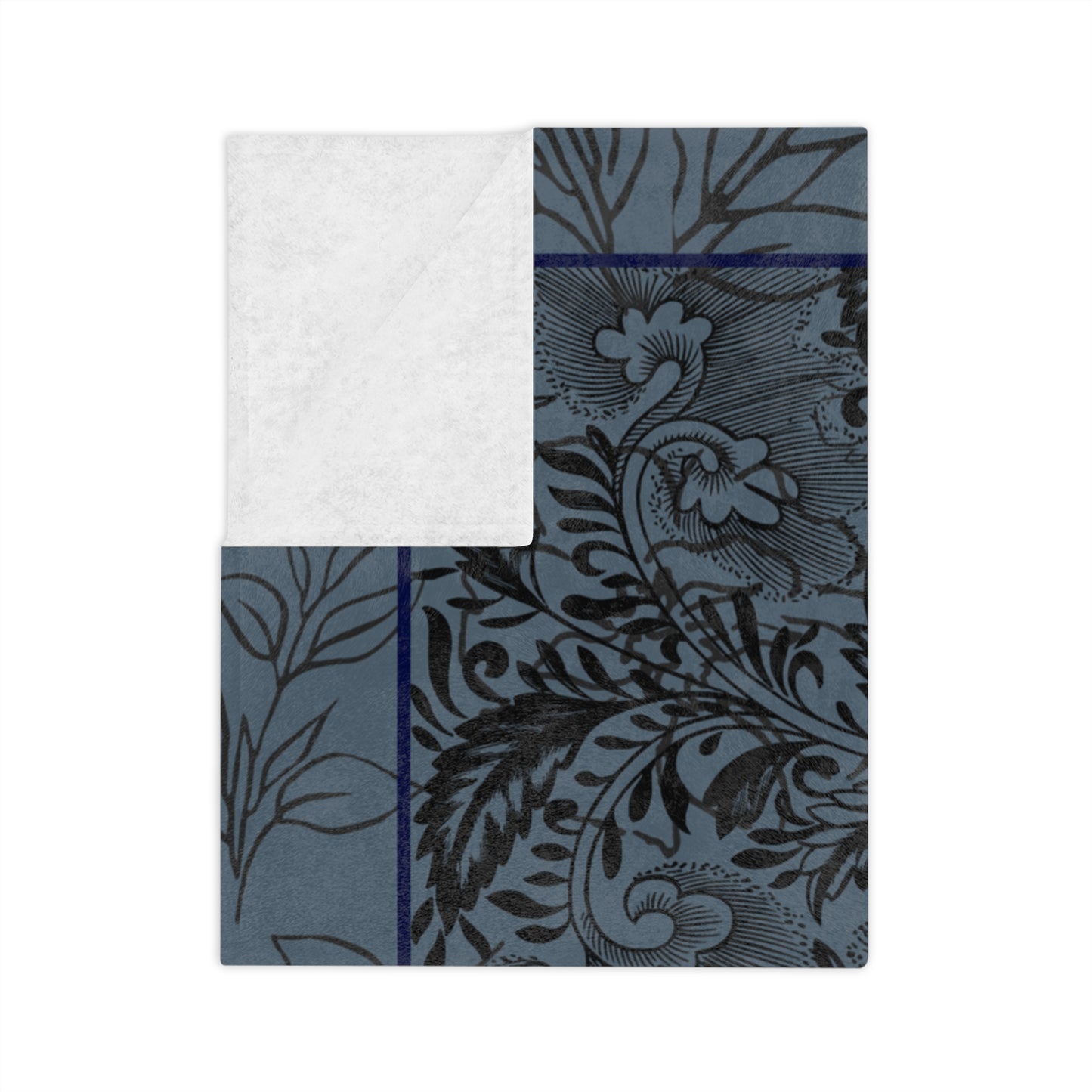 Blue Floral Velveteen Blanket — Plush Microfiber Throw with Vintage Botanical Pattern