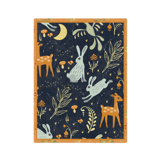 Microfiber Blanket — Moonlit Forest with Bunnies & Deer Velveteen Throw