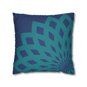 Square Pillow-Contemporary Large Print Blue and Teal