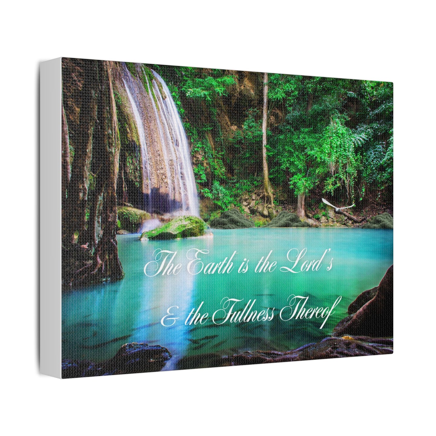 Satin Stretched Canvas – “The Earth is the Lord’s & the Fullness Thereof” Waterfall Wall Art