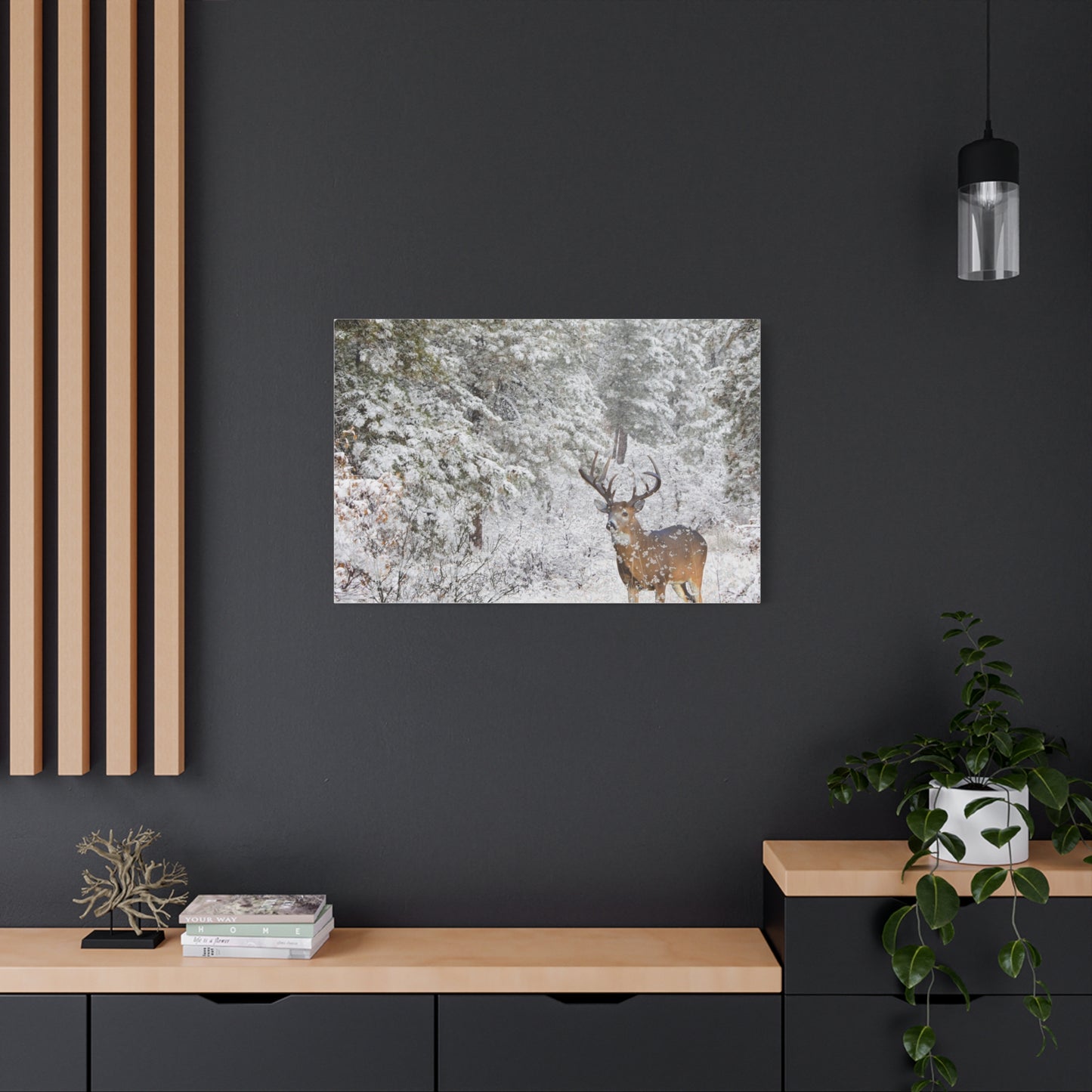 Winter Deer Canvas Wall Art – Snowy Buck Nature Print