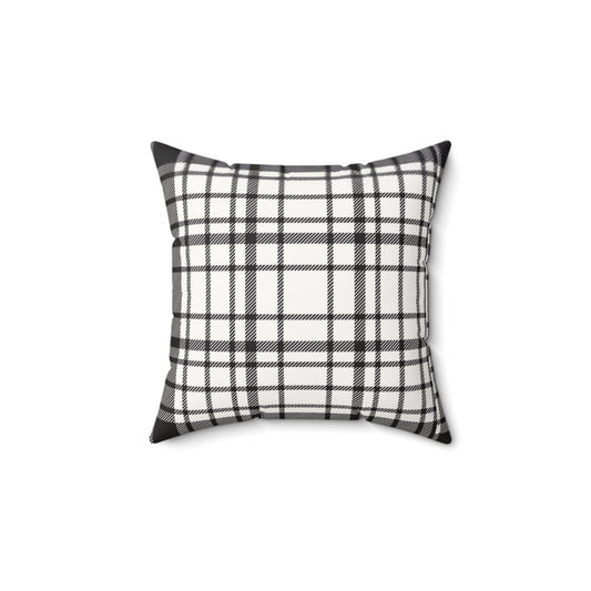 Black & White Plaid Faux Suede Square Pillow