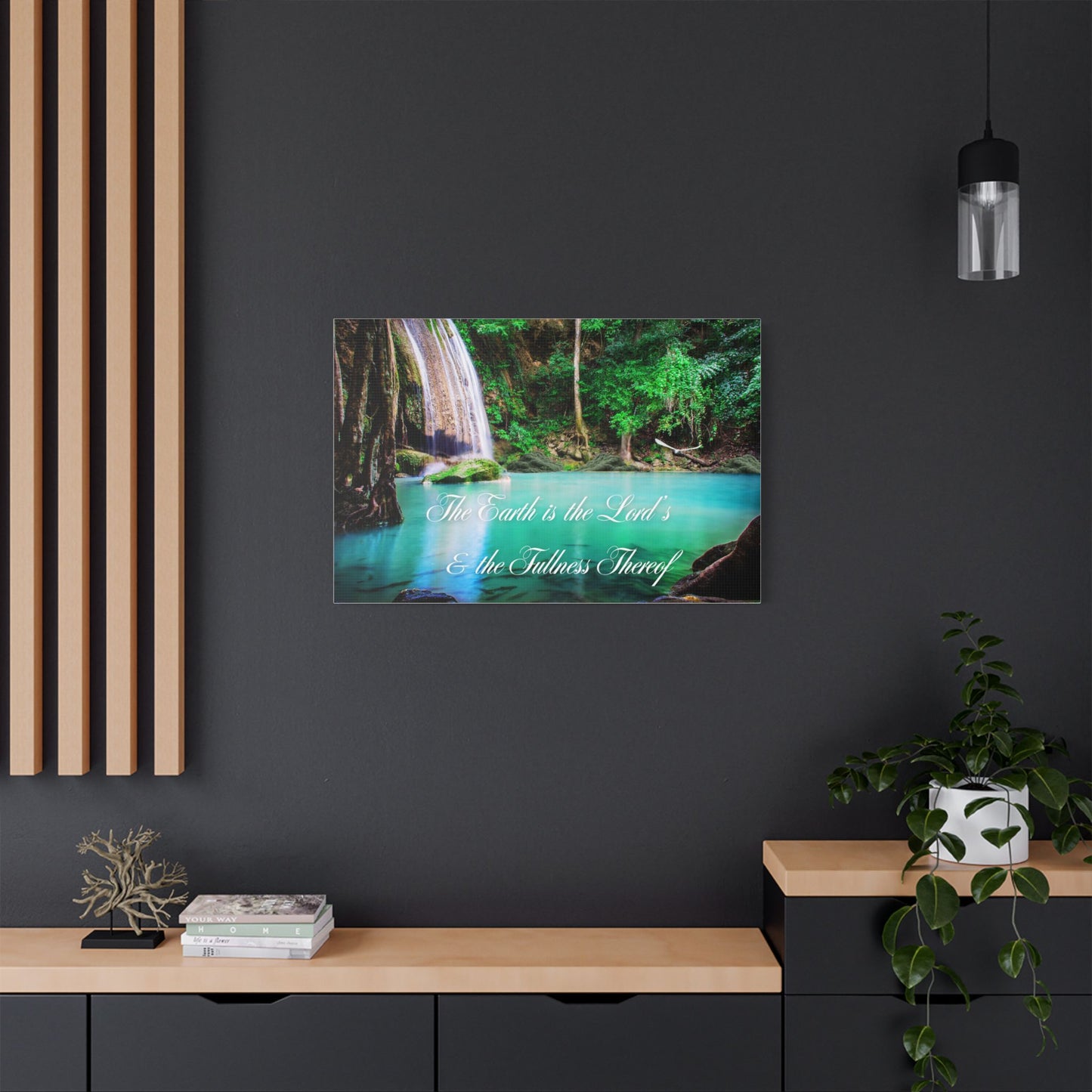 Satin Stretched Canvas – “The Earth is the Lord’s & the Fullness Thereof” Waterfall Wall Art