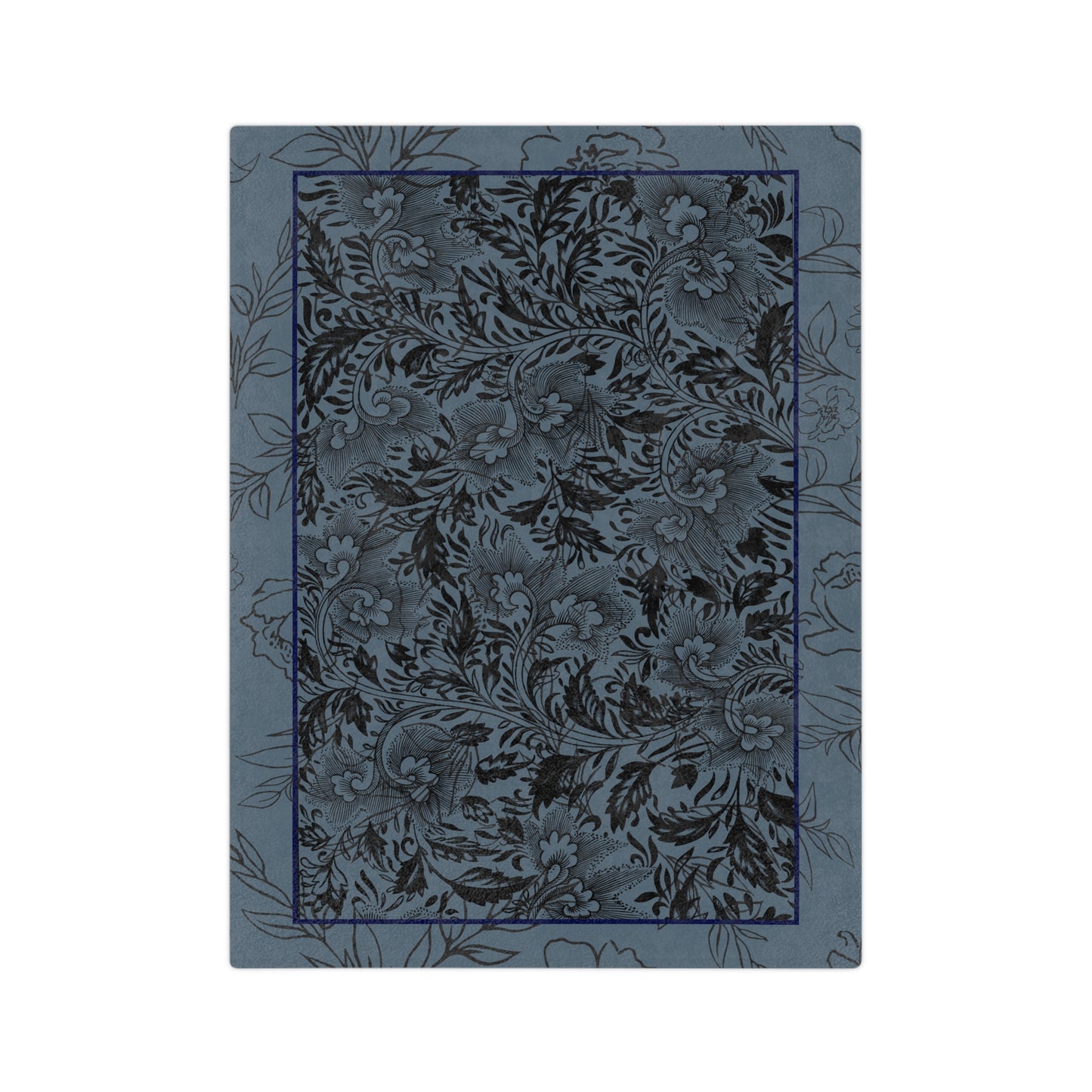 Blue Floral Velveteen Blanket — Plush Microfiber Throw with Vintage Botanical Pattern