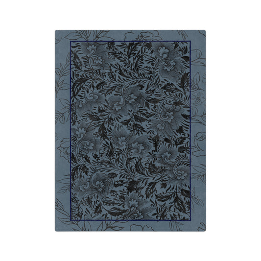 Blue Floral Velveteen Blanket — Plush Microfiber Throw with Vintage Botanical Pattern